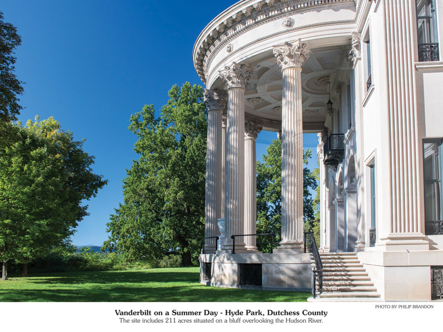 White marble pillars at the entrance to Vanderbilt estates.
