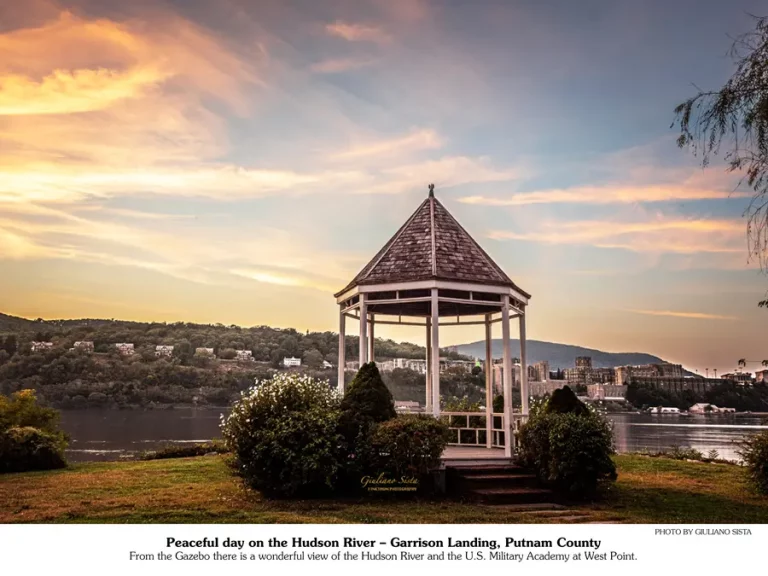 July 2026 calendar picture | gazebo along the shore of the Hudson River.