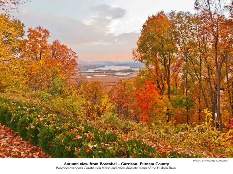 October 2026 calendar picture | trees with autumn colors overlooking the Hudson River.